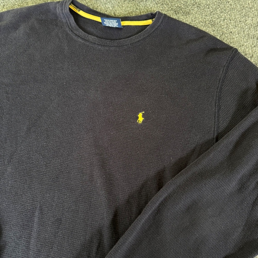 Polo Ralph Lauren Waffle Knit Shirt Mens L Thermal Sleepwear Cotton Navy Blue